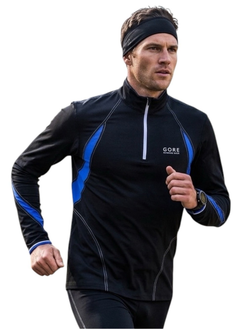 GORE Black & Blue Men's Running Jacket - Half-Zip Sport Top Size Large